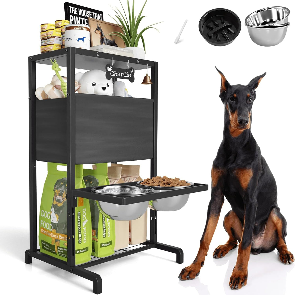 Elevated Dog Feeder for Large Breeds, Adjustable Height Raised Dog Bowl Stand with 3000ML Stainless Steel Bowls