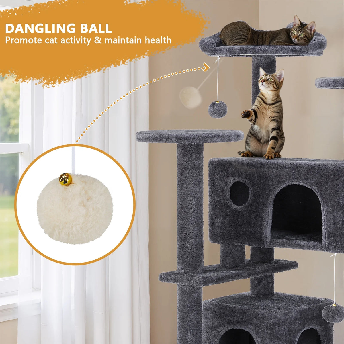 54 inch gray cat tree tower with scratching posts and condo — alternate angle