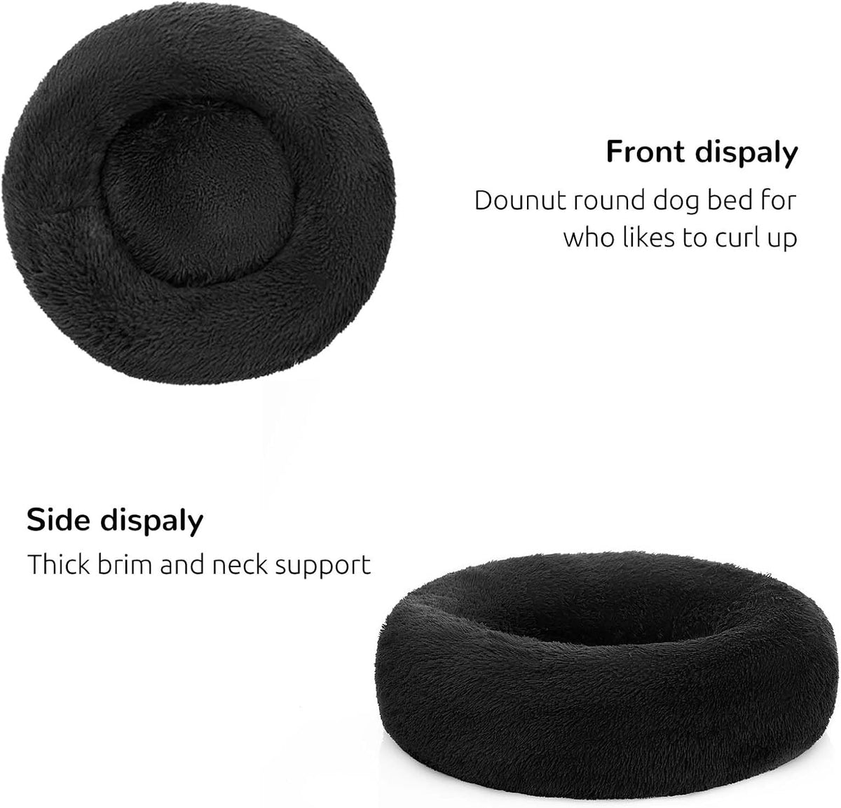 Calming donut cuddler pet bed in plush shag fur — detail view