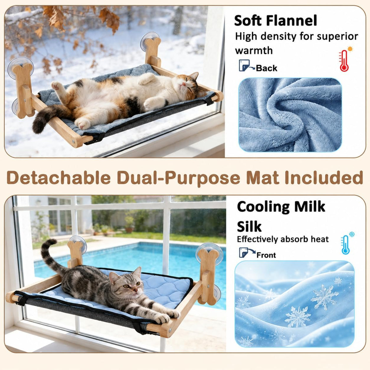 Cat Window Perch, Warmth Window Cat Bed with Soft Flannel Plush Mat