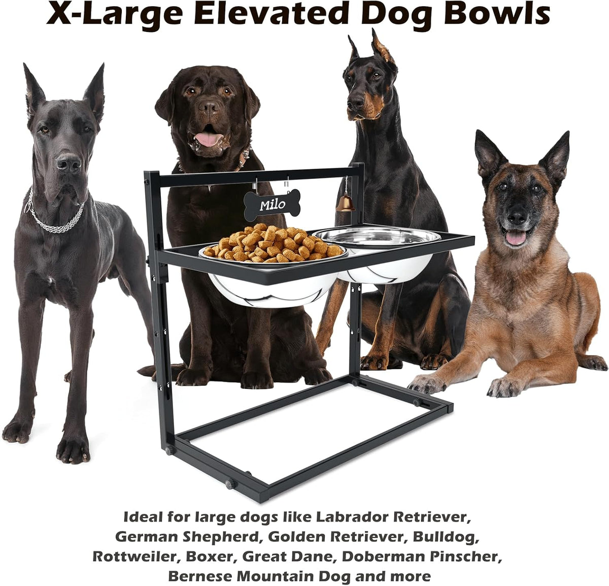 Elevated Dog Feeder for Large Breeds, Adjustable Height Raised Dog Bowl Stand with 3000ML Stainless Steel Bowls