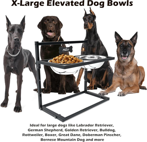 Elevated Dog Feeder for Large Breeds, Adjustable Height Raised Dog Bowl Stand with 3000ML Stainless Steel Bowls