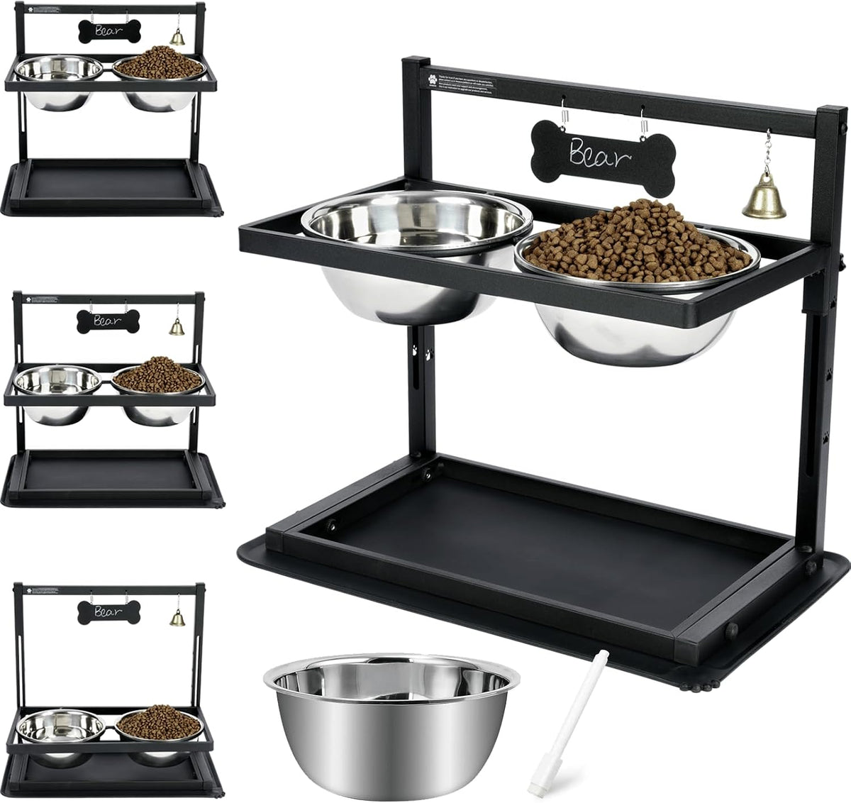 Elevated Dog Feeder for Large Breeds, Adjustable Height Raised Dog Bowl Stand with 3000ML Stainless Steel Bowls