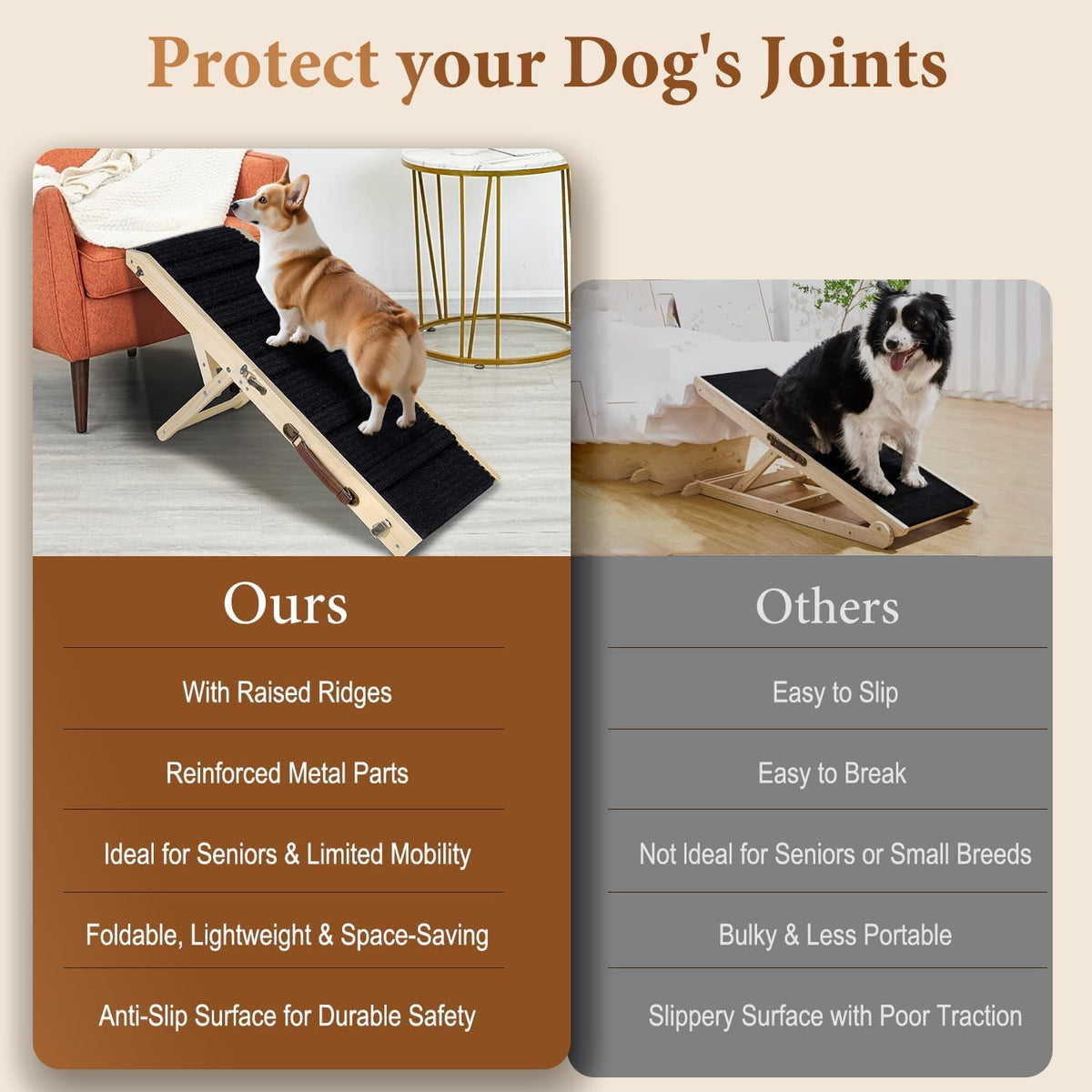 2026 Upgraded Dog Ramp for Couch - Foldable Small Dog Ramp for Bed - 4 Adjustable Height from 12" to 20" - Portable Pet Stairs with Non-Slip Pad - Pet Ramps Use for Low Bed Couch Steps up to 60LBS