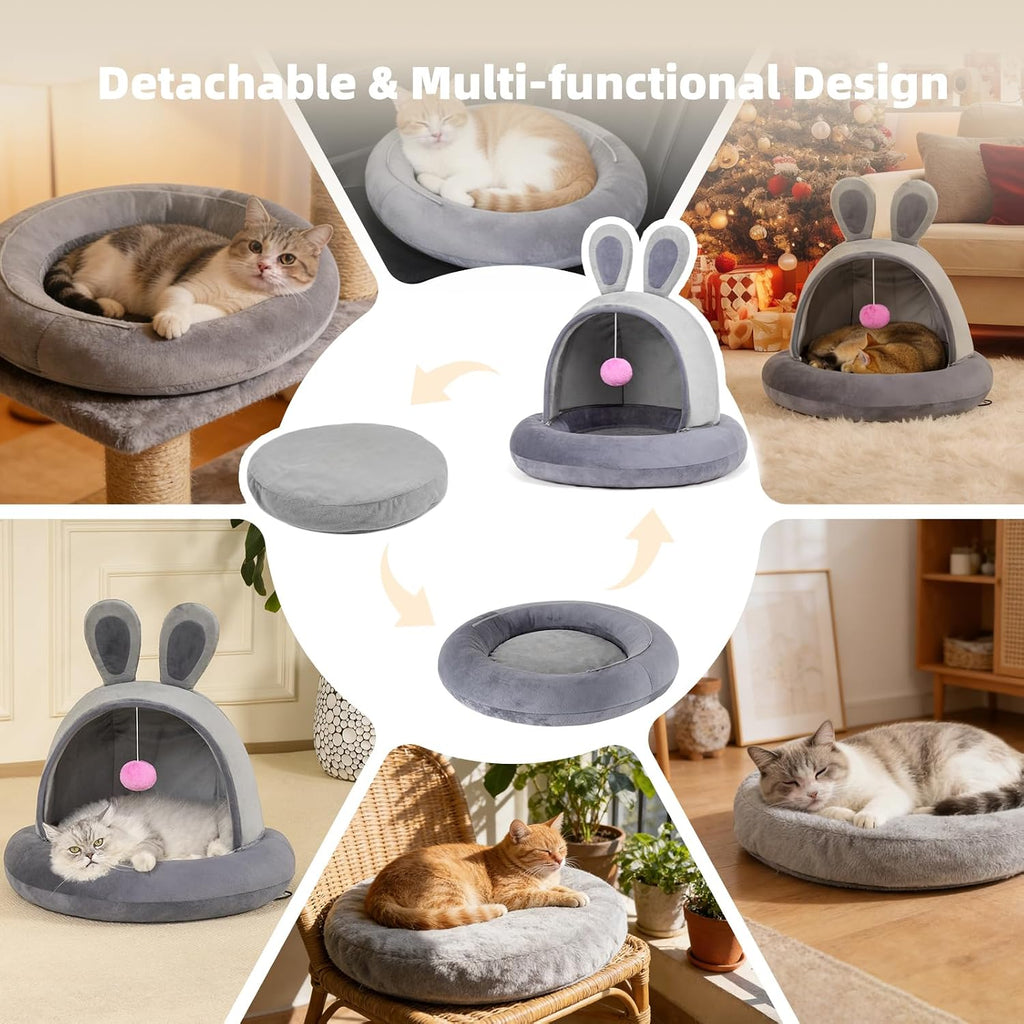 Heated cat bed with removable heating pad in soft velvet — side view