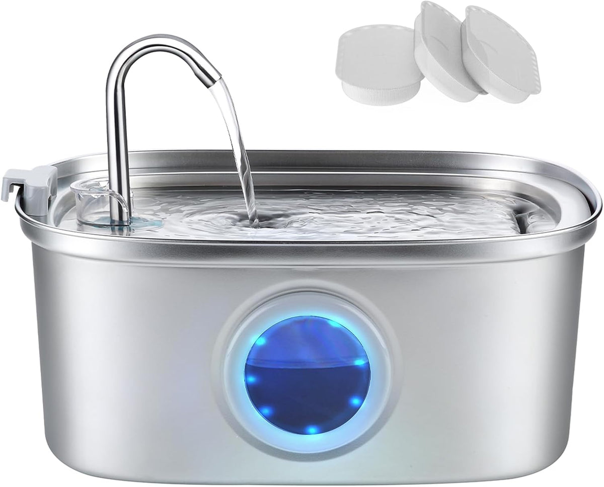 Stainless Steel Cat Water Fountain - 74Oz/2.2L Cat Drinking Fountain