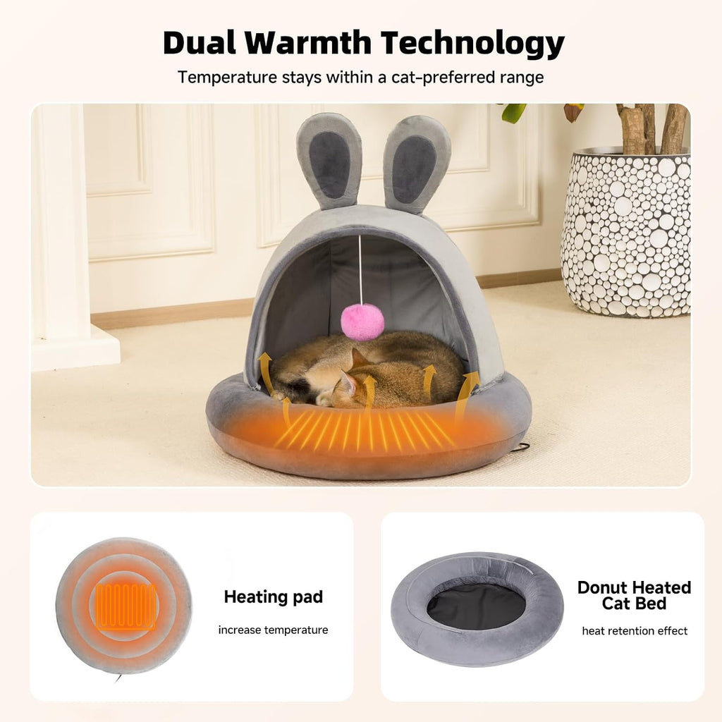 Heated cat bed with removable heating pad in soft velvet — front view
