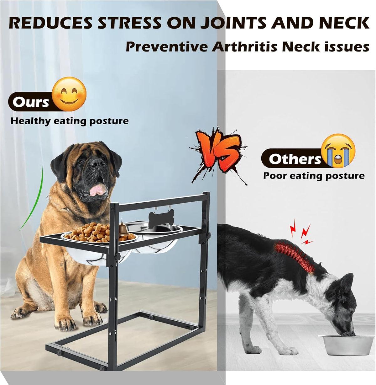 Elevated Dog Feeder for Large Breeds, Adjustable Height Raised Dog Bowl Stand with 3000ML Stainless Steel Bowls