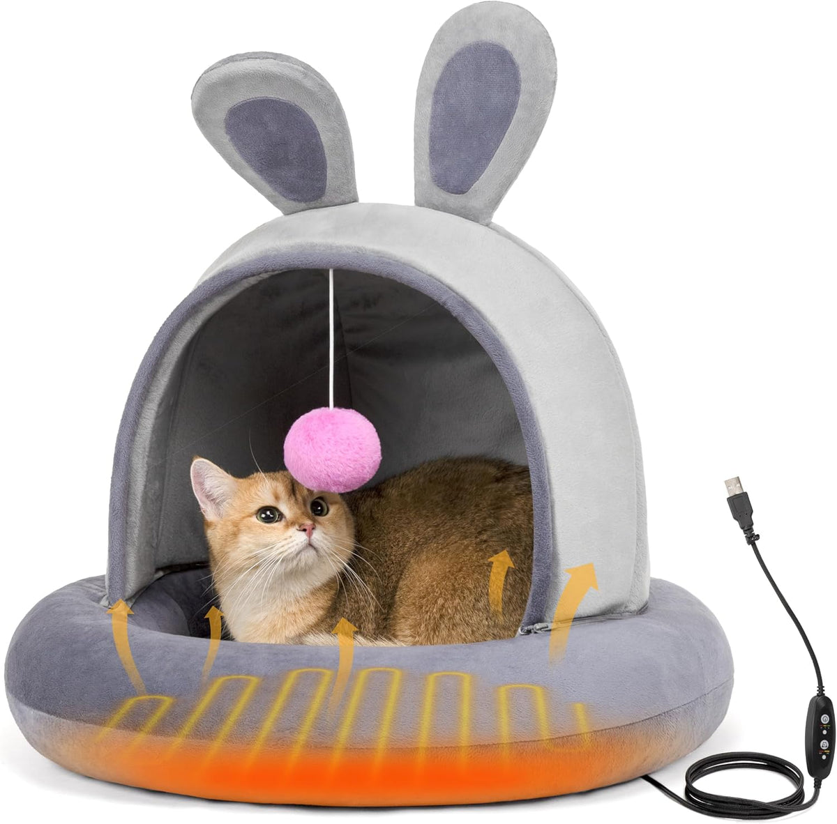 Heated cat bed with removable heating pad in soft velvet