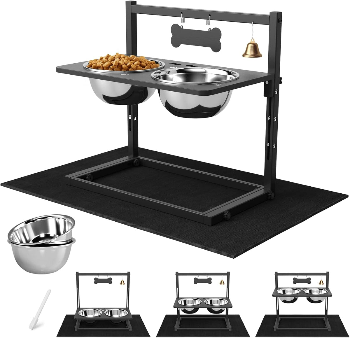 Elevated Dog Feeder for Large Breeds, Adjustable Height Raised Dog Bowl Stand with 3000ML Stainless Steel Bowls