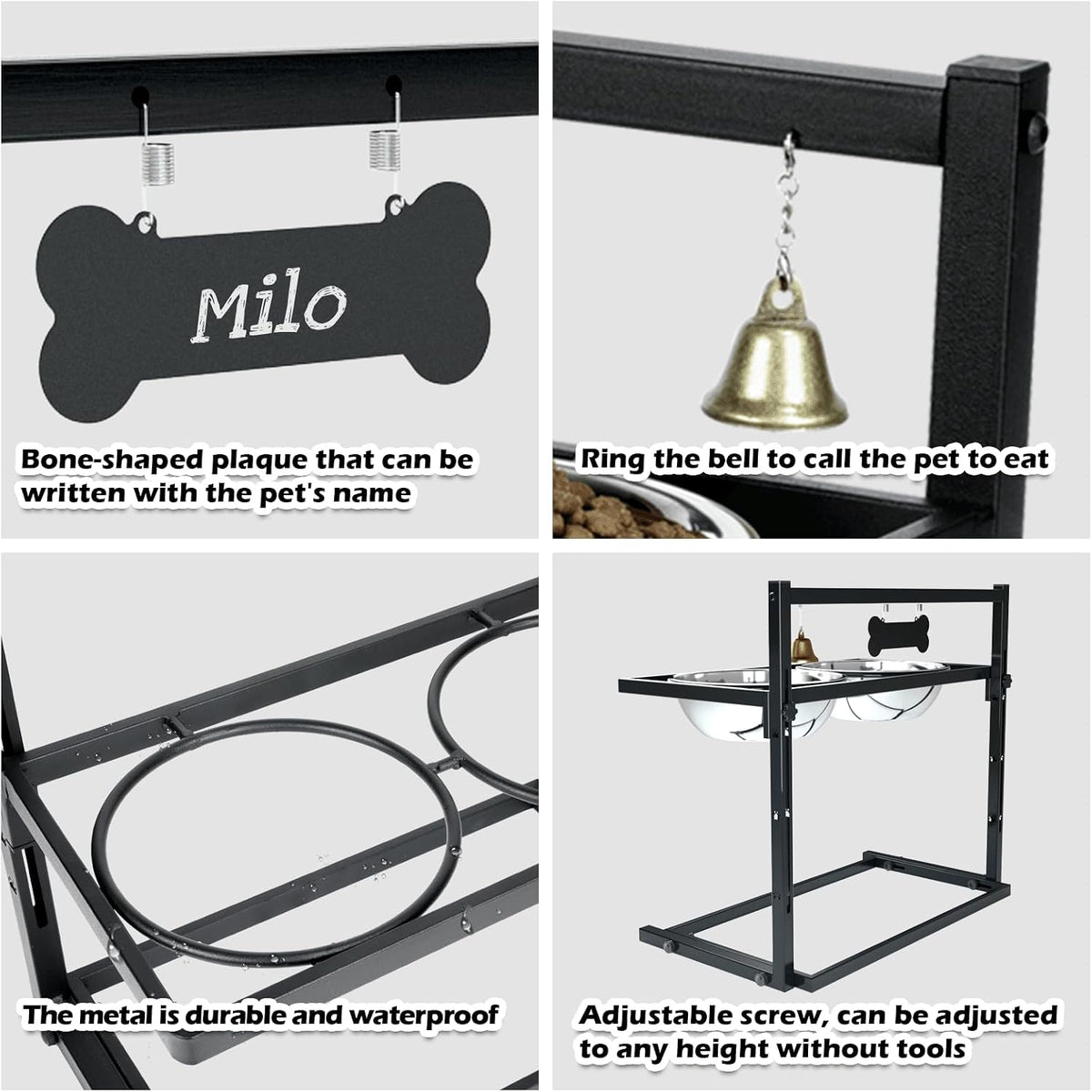Elevated Dog Feeder for Large Breeds, Adjustable Height Raised Dog Bowl Stand with 3000ML Stainless Steel Bowls