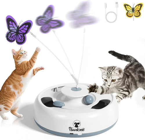 3-in-1 automatic interactive cat toy with butterflies and track ball