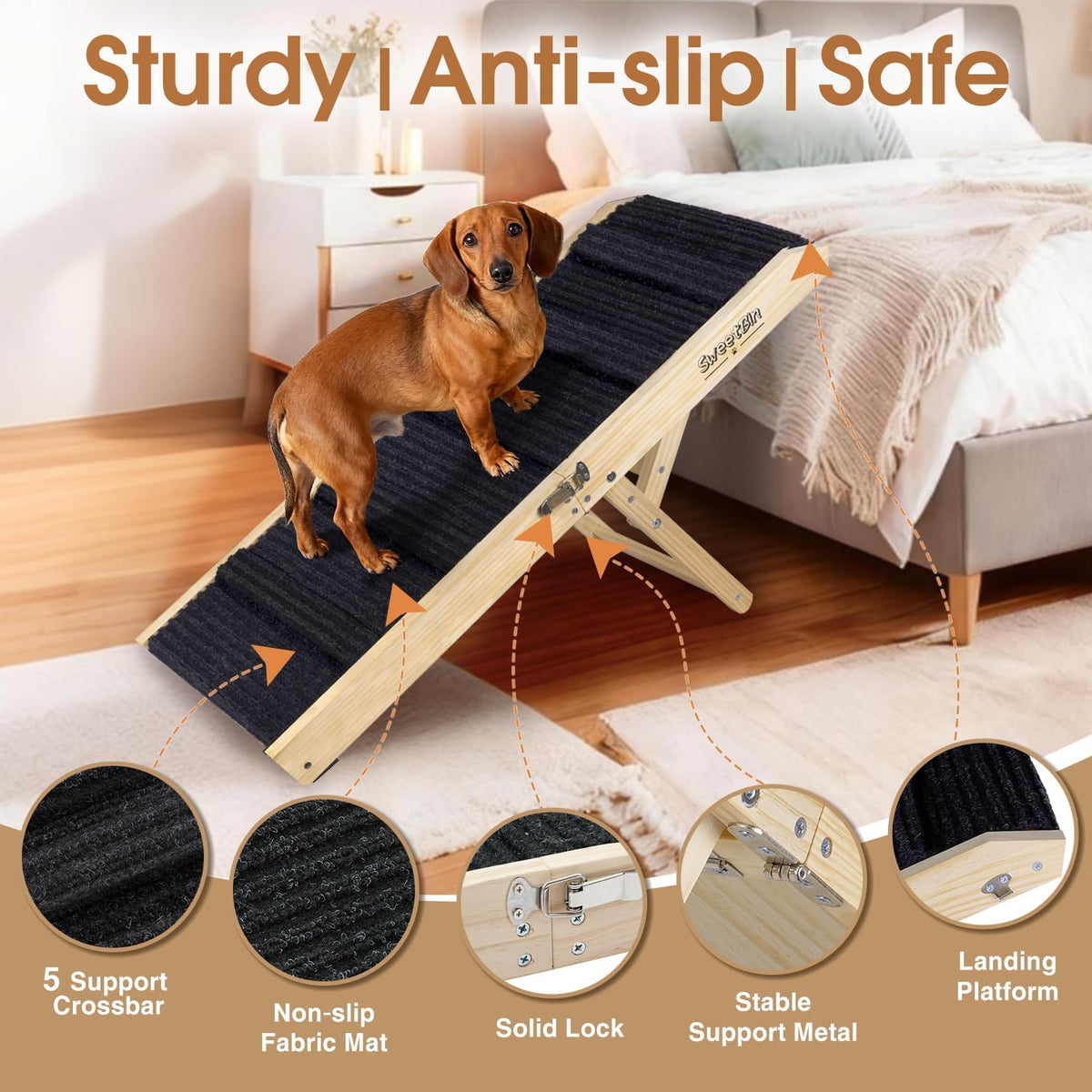 2026 Upgraded Dog Ramp for Couch - Foldable Small Dog Ramp for Bed - 4 Adjustable Height from 12" to 20" - Portable Pet Stairs with Non-Slip Pad - Pet Ramps Use for Low Bed Couch Steps up to 60LBS