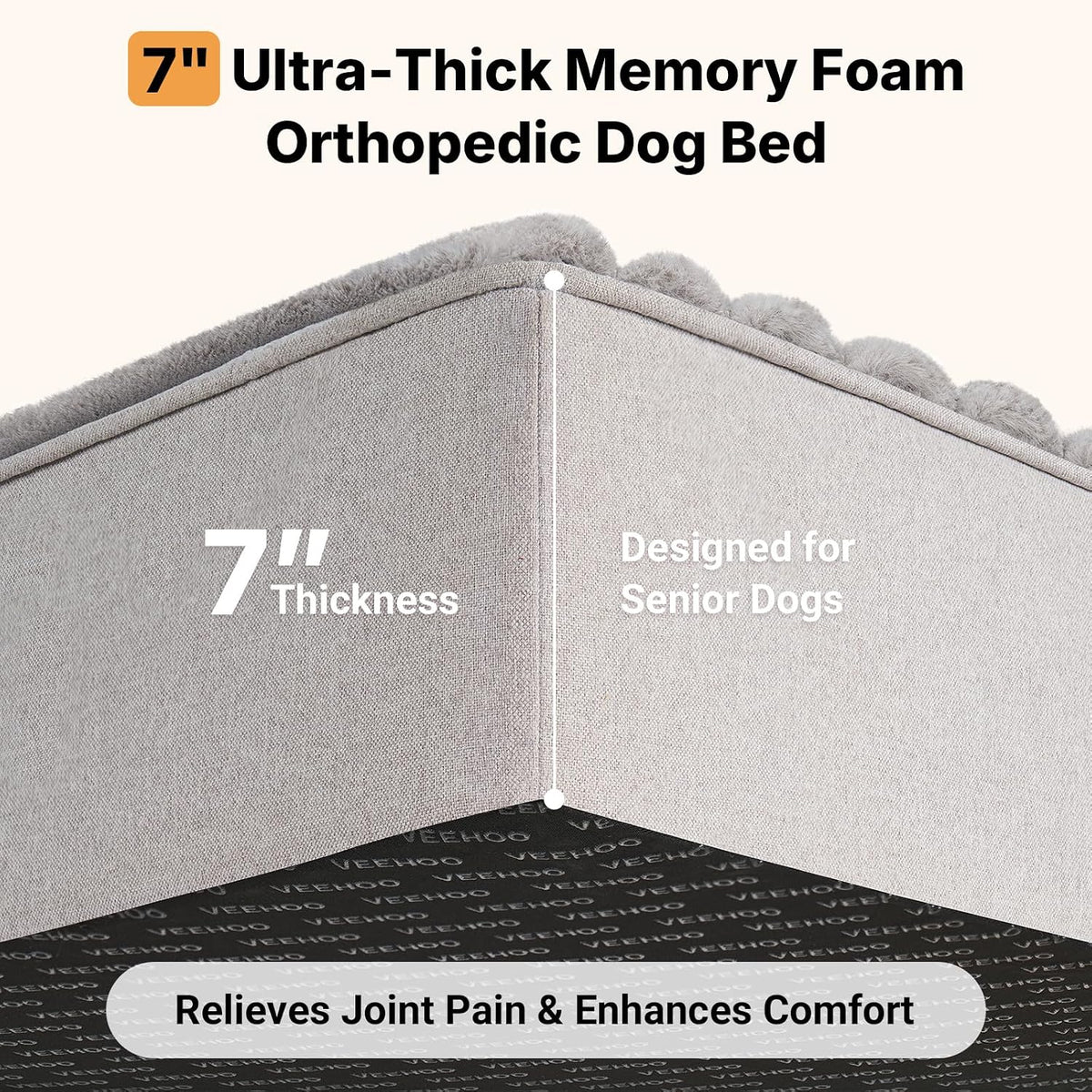Orthopedic Dog Bed for Senior Dog, 7" XXL Memory Foam Bed with Sides