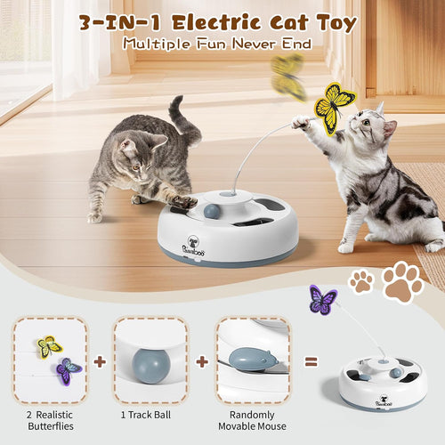 3-in-1 automatic interactive cat toy with butterflies and track ball — front view