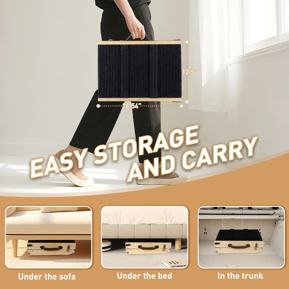 2026 Upgraded Dog Ramp for Couch - Foldable Small Dog Ramp for Bed - 4 Adjustable Height from 12" to 20" - Portable Pet Stairs with Non-Slip Pad - Pet Ramps Use for Low Bed Couch Steps up to 60LBS