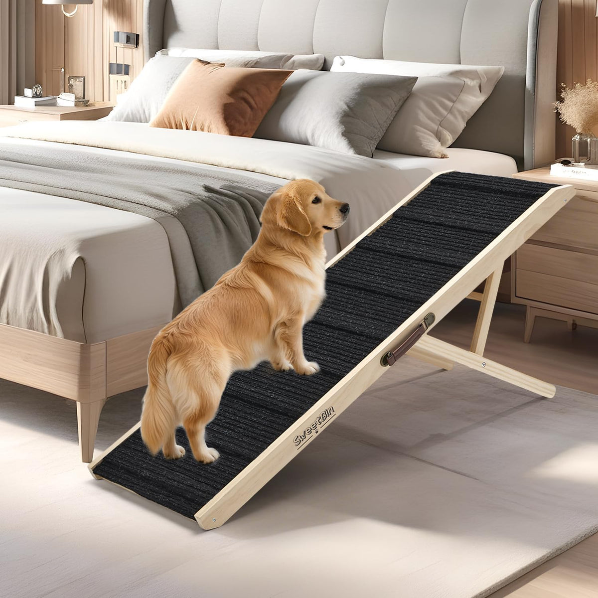 2026 Upgraded Dog Ramp for Couch - Foldable Small Dog Ramp for Bed - 4 Adjustable Height from 12" to 20" - Portable Pet Stairs with Non-Slip Pad - Pet Ramps Use for Low Bed Couch Steps up to 60LBS