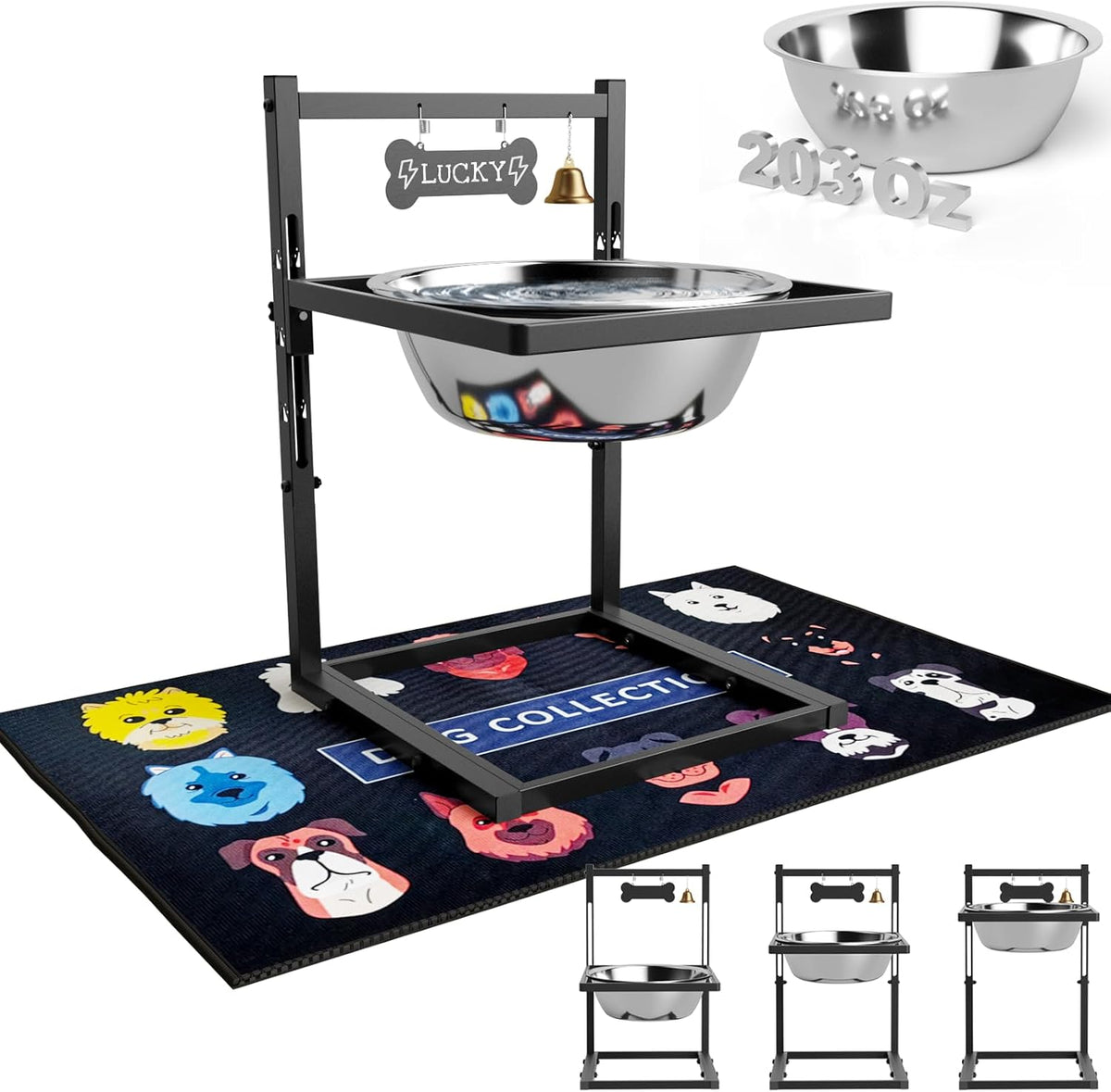 Elevated Dog Feeder for Large Breeds, Adjustable Height Raised Dog Bowl Stand with 3000ML Stainless Steel Bowls