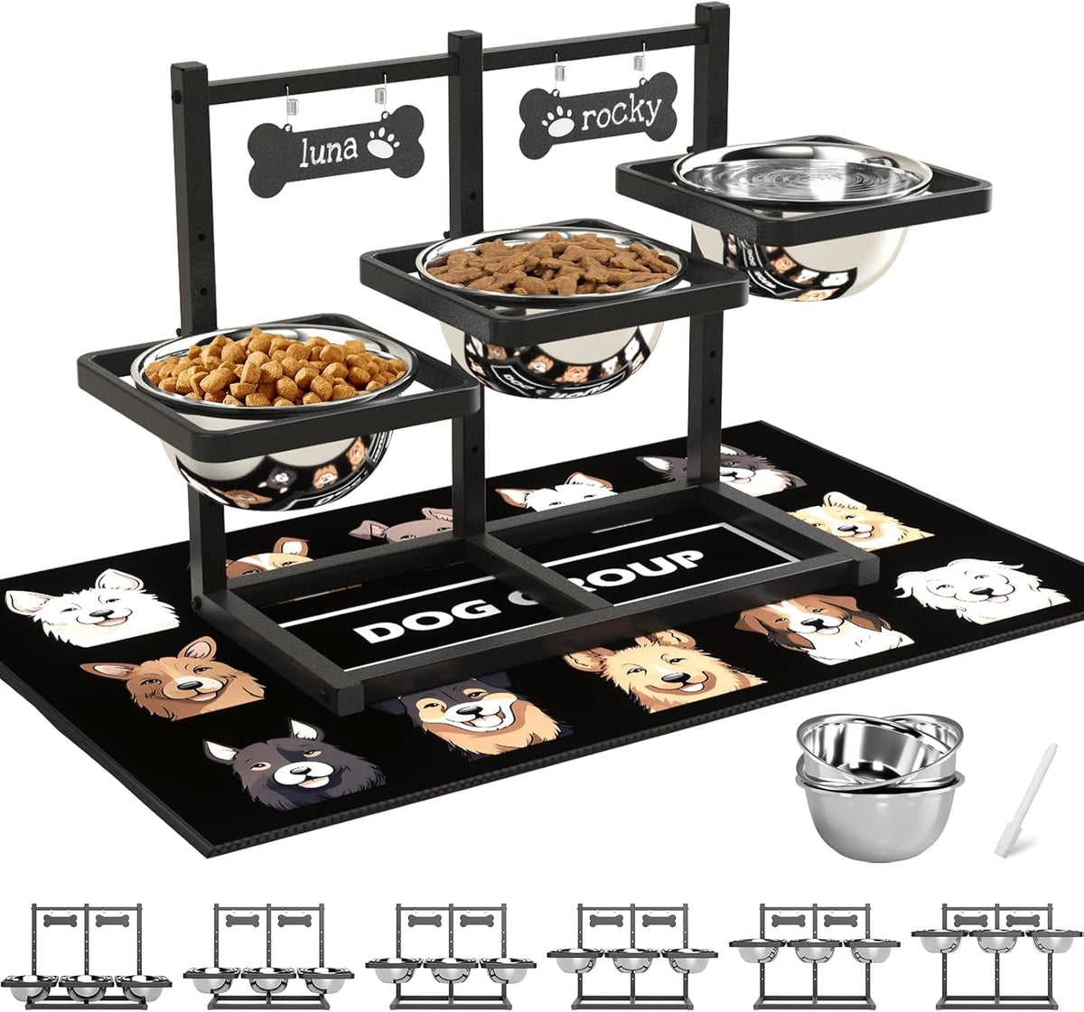 Elevated Dog Feeder for Large Breeds, Adjustable Height Raised Dog Bowl Stand with 3000ML Stainless Steel Bowls